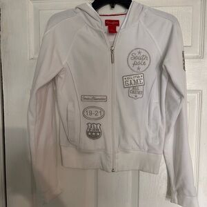 South Pole Y2K White Velour Graphic Zip-Up Hoodie